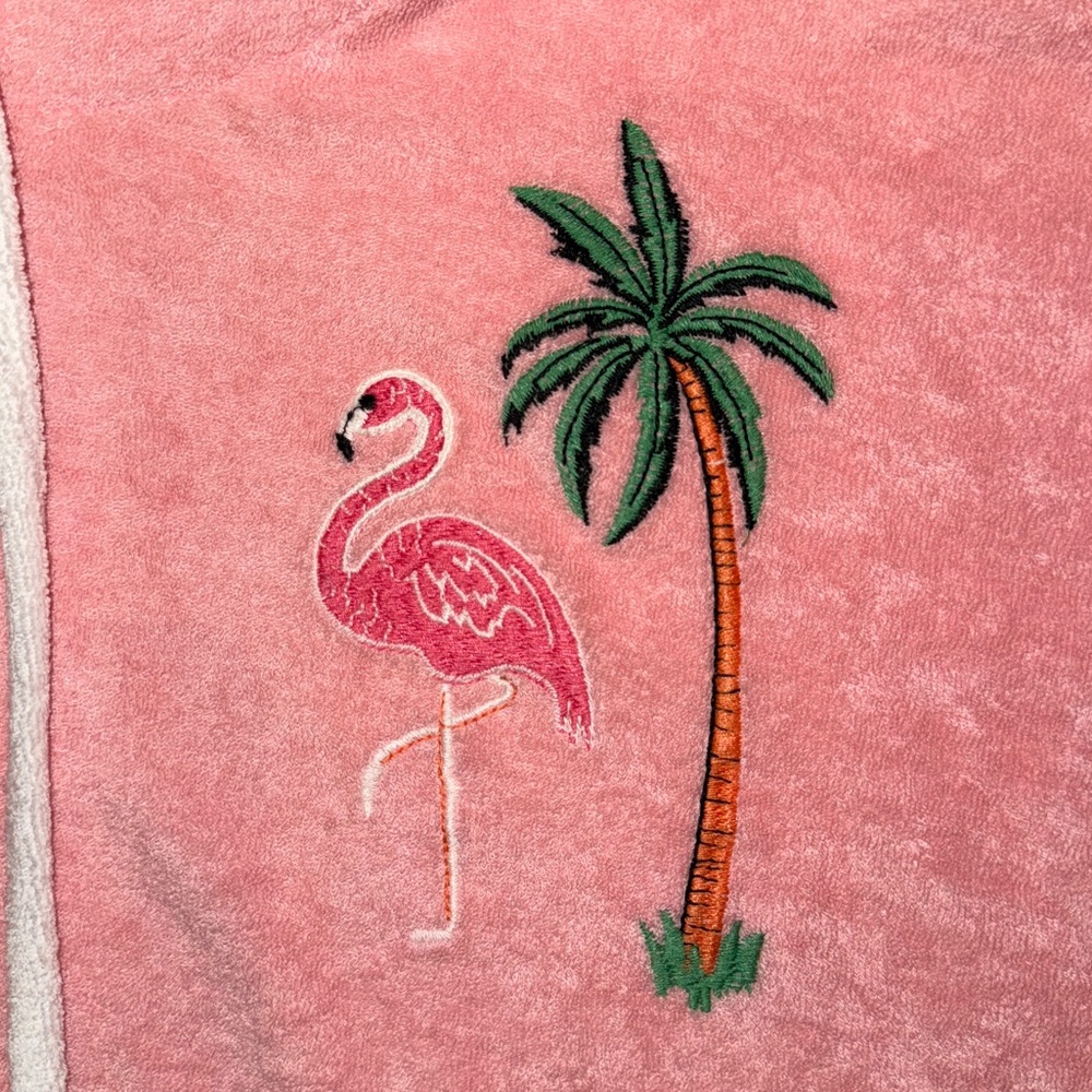 Celandine Pink Hooded Terry Crop Sweatshirt with Flamingo Embroidery - Picture 2 of 15